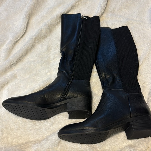 NEW! Kenneth Cole Black Levon Leather & Rib Knit Knee Boot - Size 9 - Picture 10 of 16